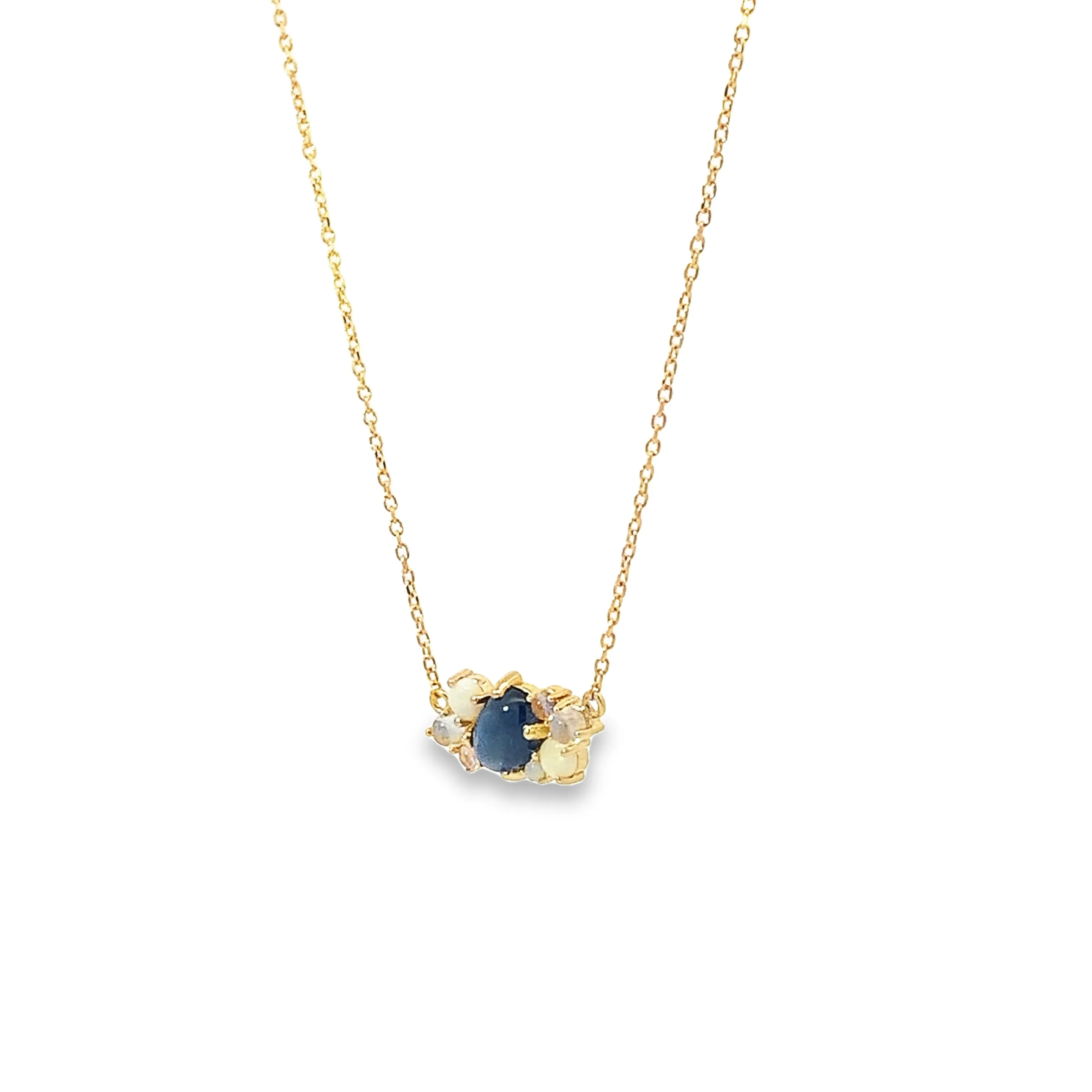 Cabochon Sapphire and Opal Cluster Necklace