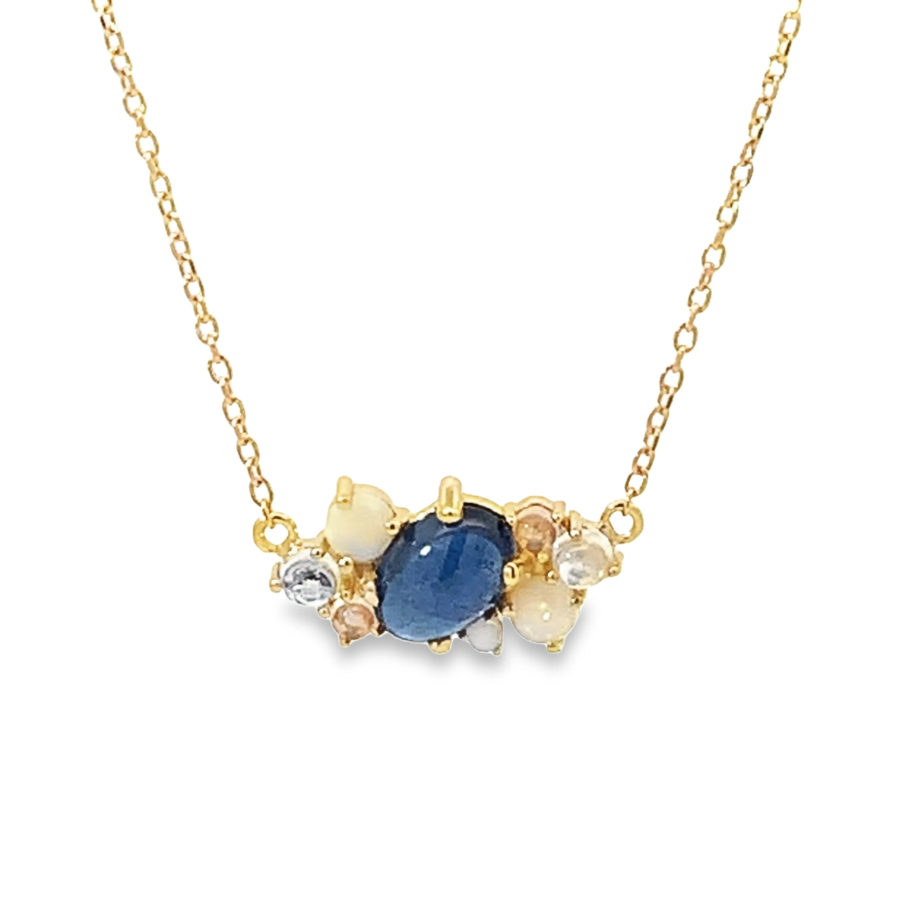 Cabochon Sapphire and Opal Cluster Necklace