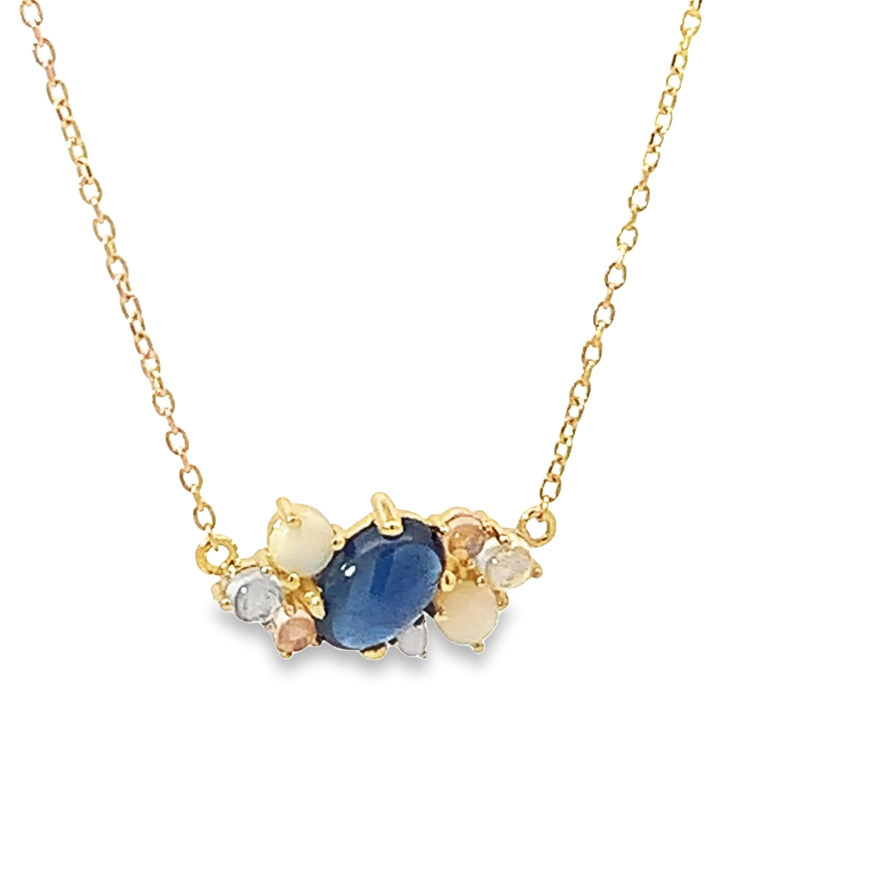 Cabochon Sapphire and Opal Cluster Necklace
