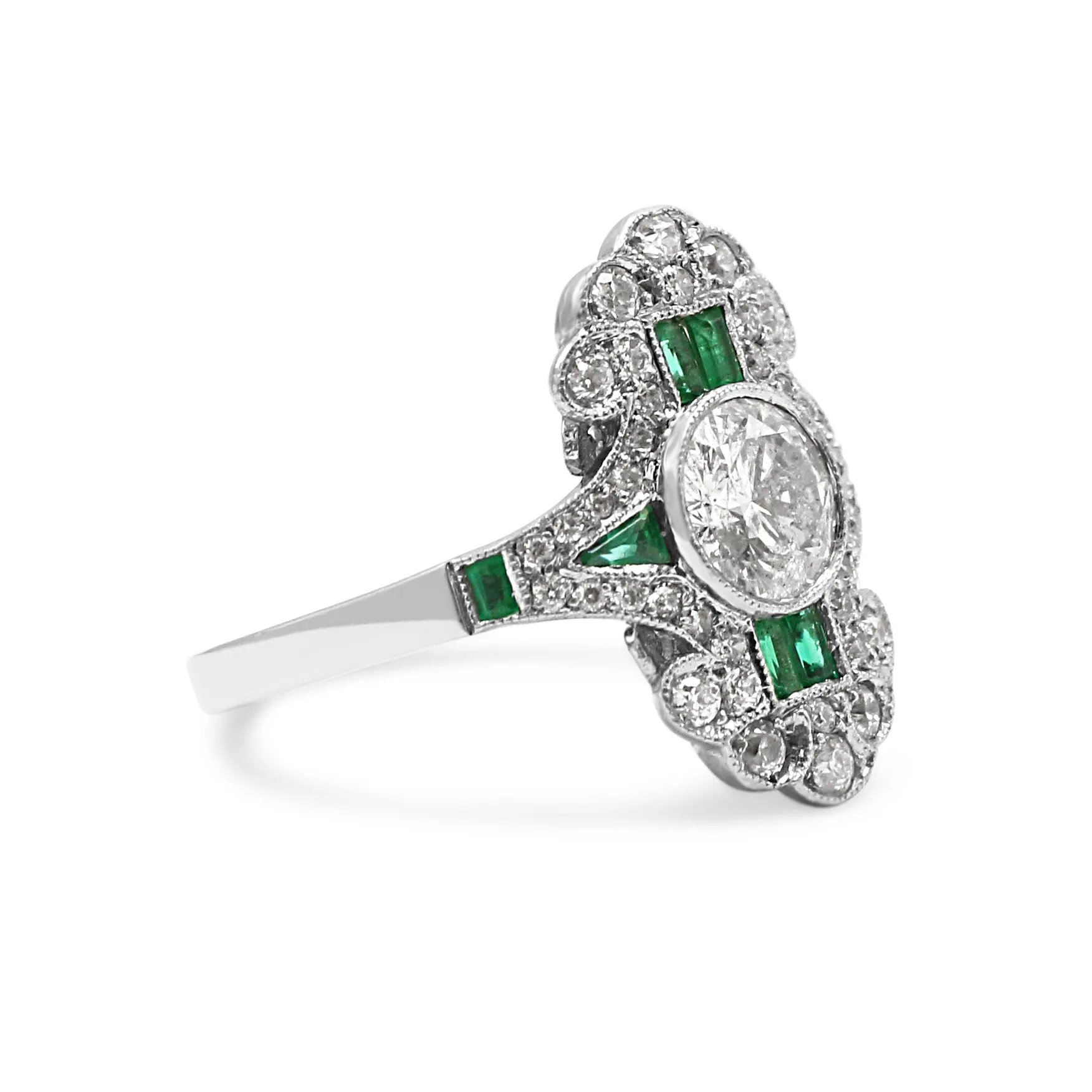 Calibre-Cut Emerald & Old Brilliant Cut Diamond Plaque Dress Ring