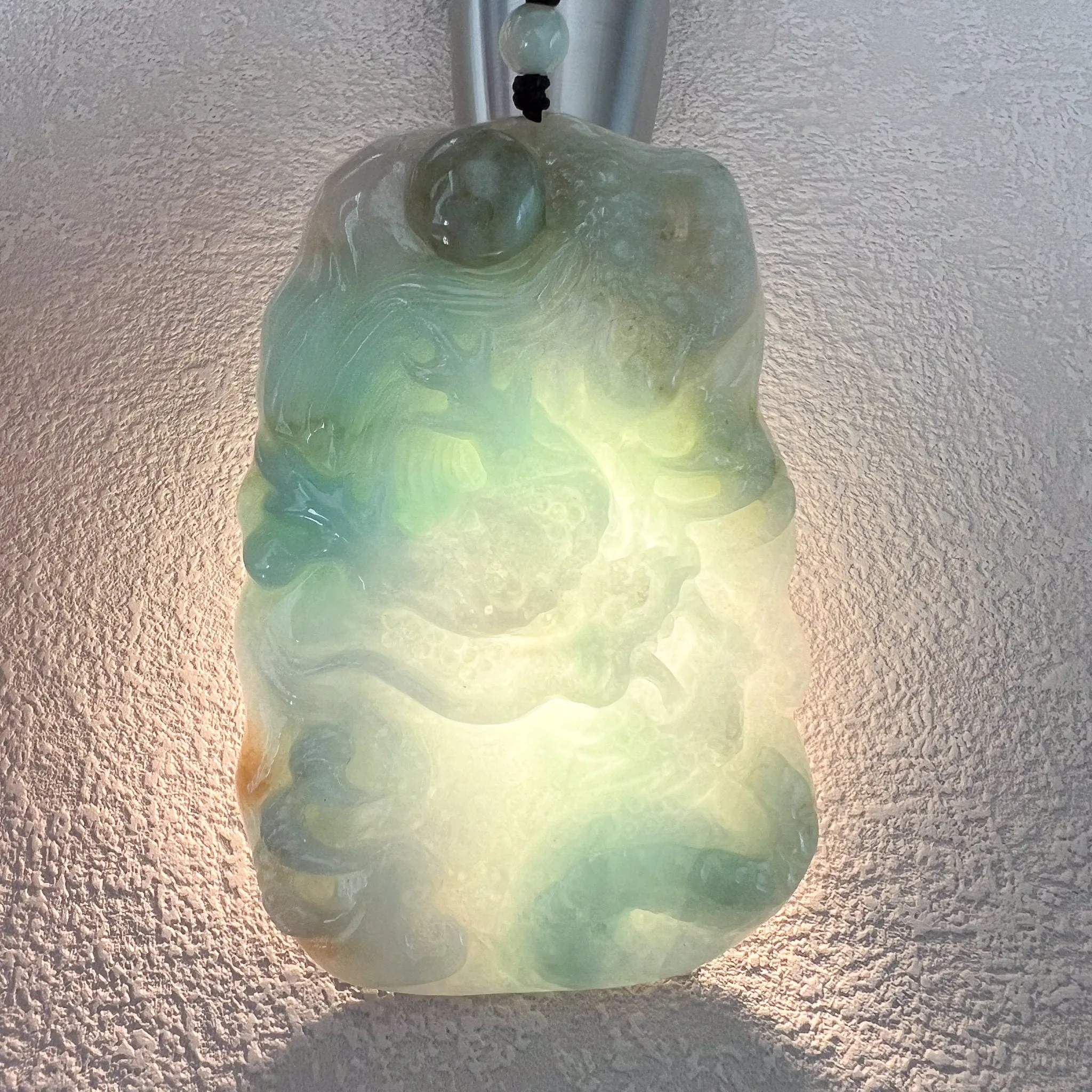 Celestial Dragon Jade Orb Pendant, Green Jadeite Jade Dragon Hand Carved Pendant, YJ-0522-0395642