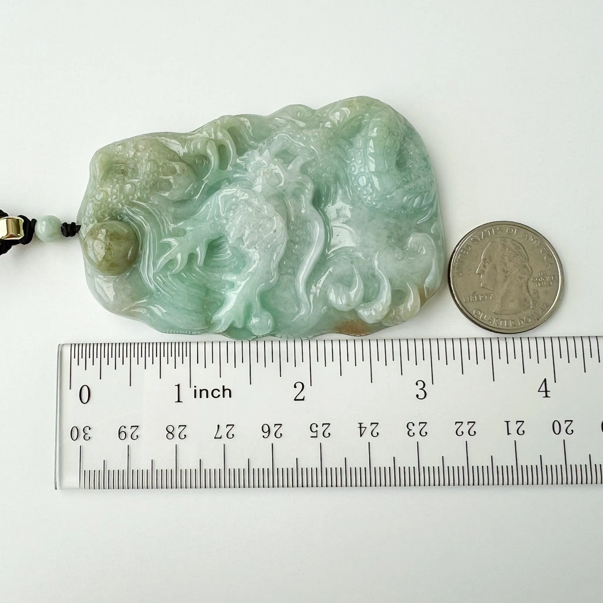 Celestial Dragon Jade Orb Pendant, Green Jadeite Jade Dragon Hand Carved Pendant, YJ-0522-0395642