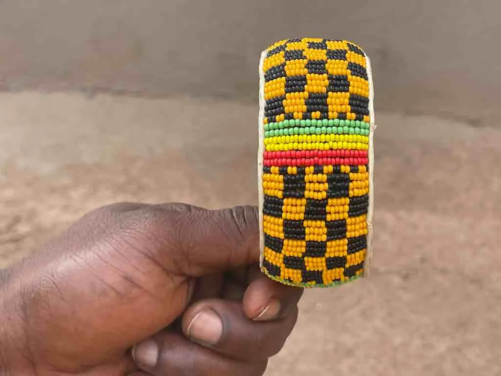 Checkerboard Design Wide Beaded Leather Bracelet - Mali