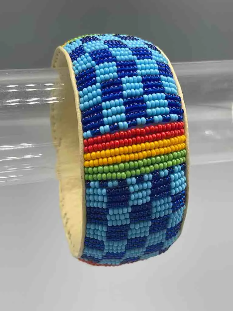 Checkerboard Design Wide Beaded Leather Bracelet - Mali