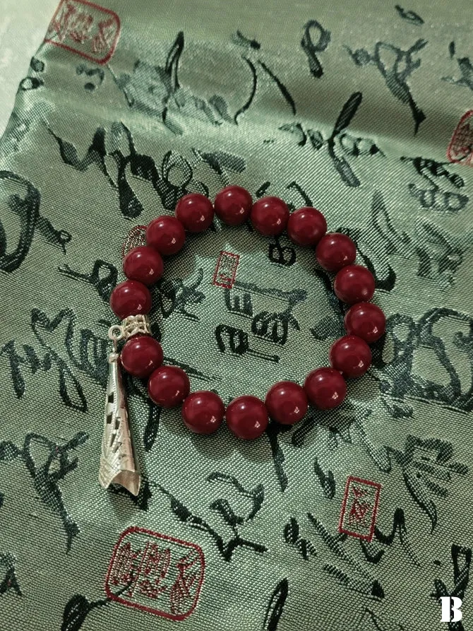 Chinoiserie Copper Coin Charms Red Beaded Bracelet
