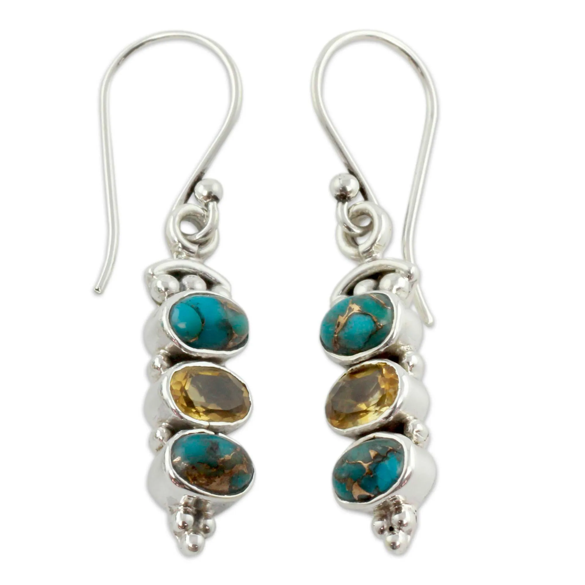 Citrine and Turquoise Earrings - Sunshine and Sky | NOVICA