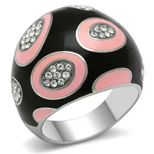 CJ614S Wholesale Black and Pink Abstract Stainless Steel Ring
