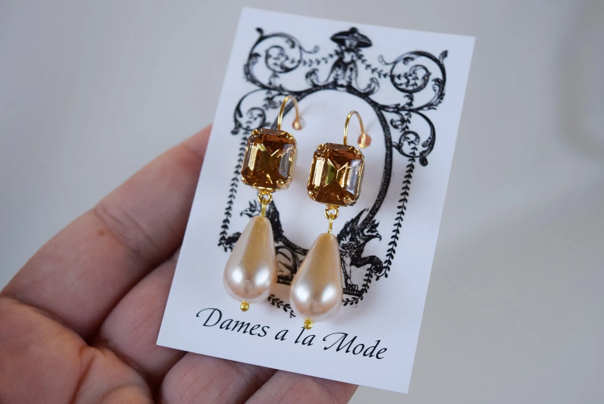 Colorado Topaz Crystal and Pearl Dangles