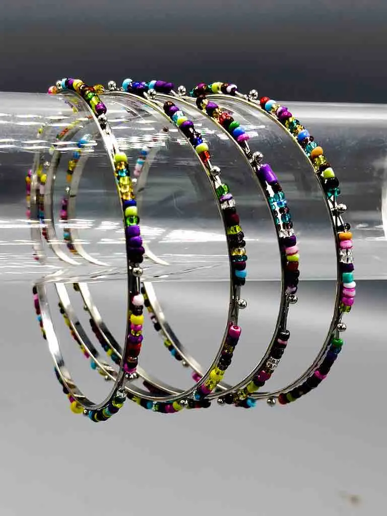 Colorful Single Strand Thin Beaded Metal Bangle Bracelet - Nigeria