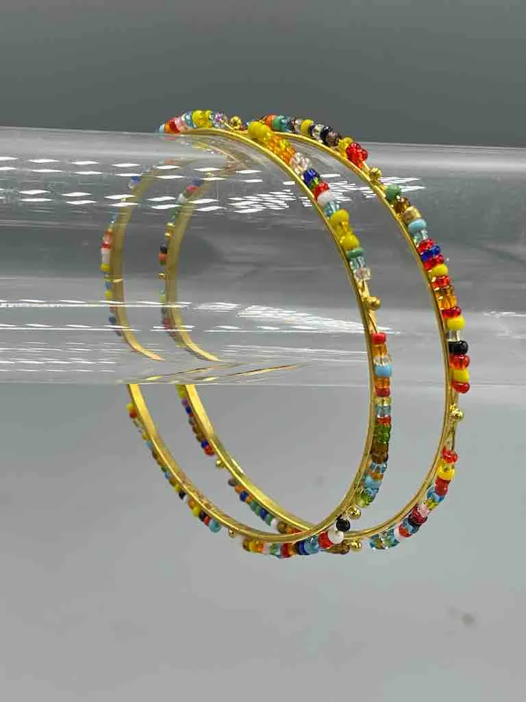 Colorful Single Strand Thin Beaded Metal Bangle Bracelet - Nigeria