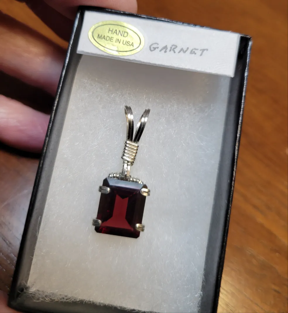 Custom Wire Wrapped Faceted Garnet 6. 92 Ct. Necklace/Pendant Sterling Silver