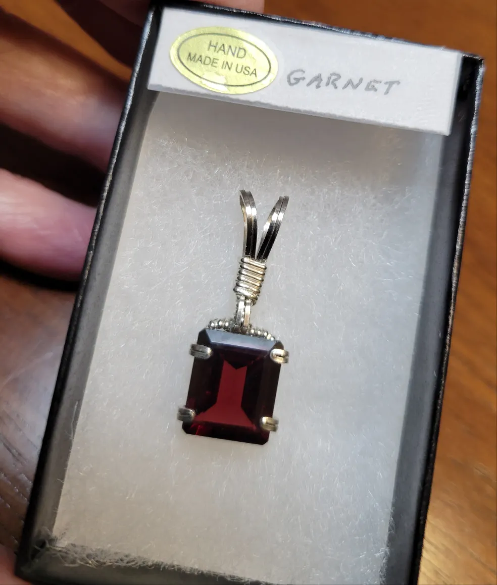 Custom Wire Wrapped Faceted Garnet 6. 92 Ct. Necklace/Pendant Sterling Silver