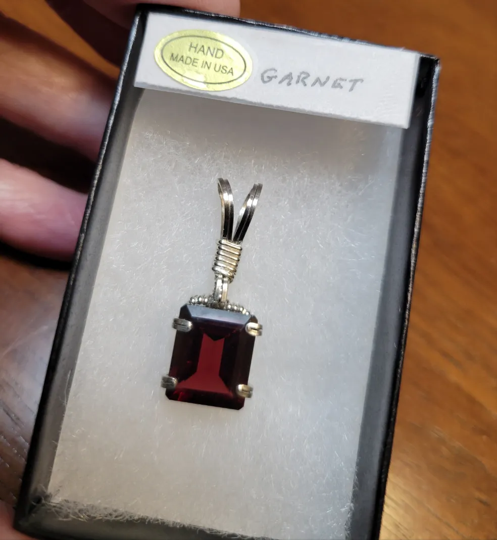 Custom Wire Wrapped Faceted Garnet 6. 92 Ct. Necklace/Pendant Sterling Silver