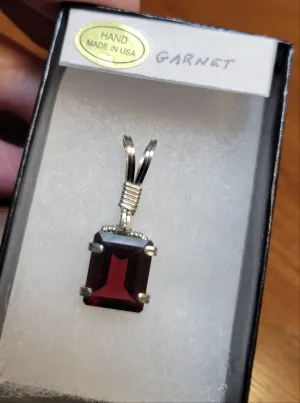 Custom Wire Wrapped Faceted Garnet 6. 92 Ct. Necklace/Pendant Sterling Silver