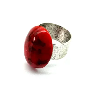 Deep Coral Matrix Mosaic Cocktail Ring