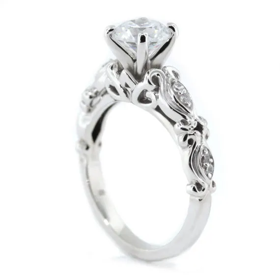 Diamond Accented Moissanite Engagement Ring - Whimsical