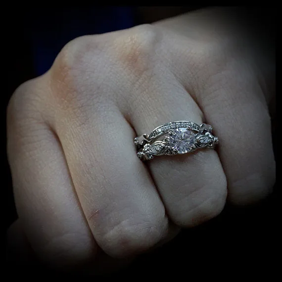 Diamond Accented Moissanite Engagement Ring - Whimsical