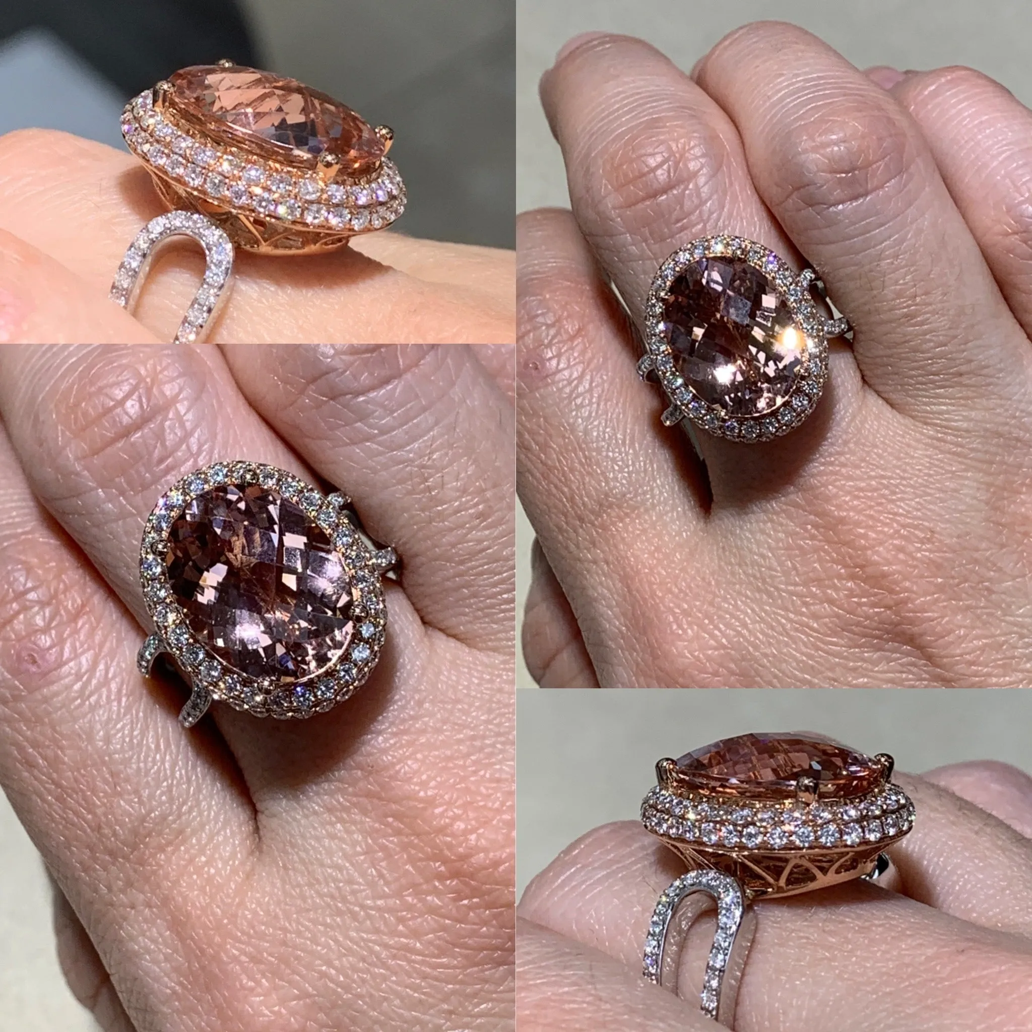 Diamond & Morganite 8.36carat Cocktail Ring