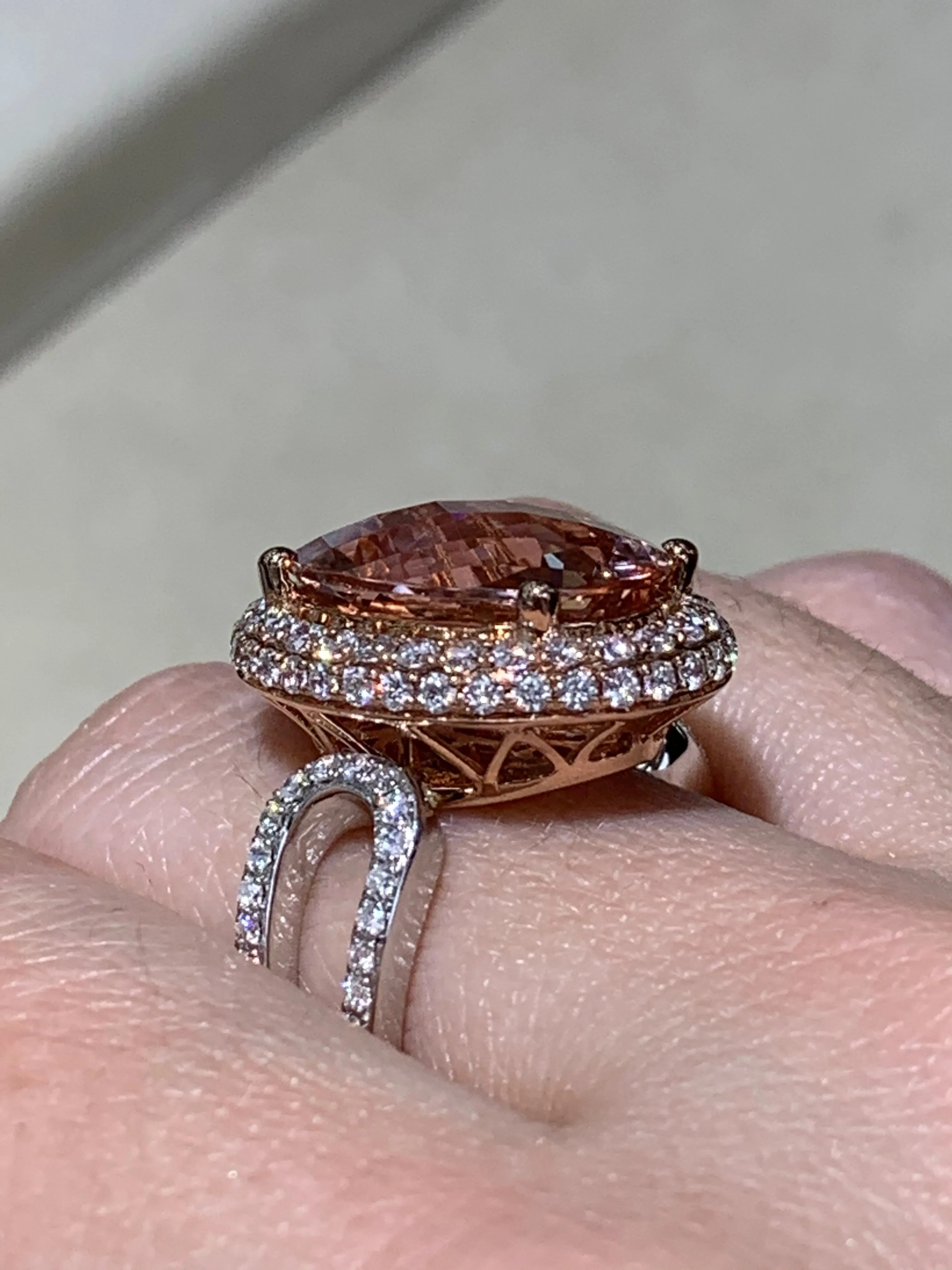 Diamond & Morganite 8.36carat Cocktail Ring