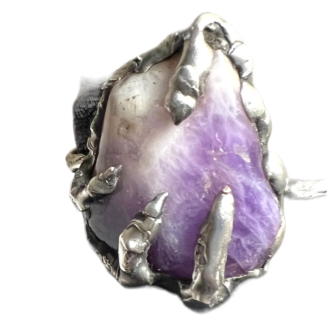 Dragon Claw Cuff Twist Bracelet Made With Polished Amethyst  & Boho Metalwork