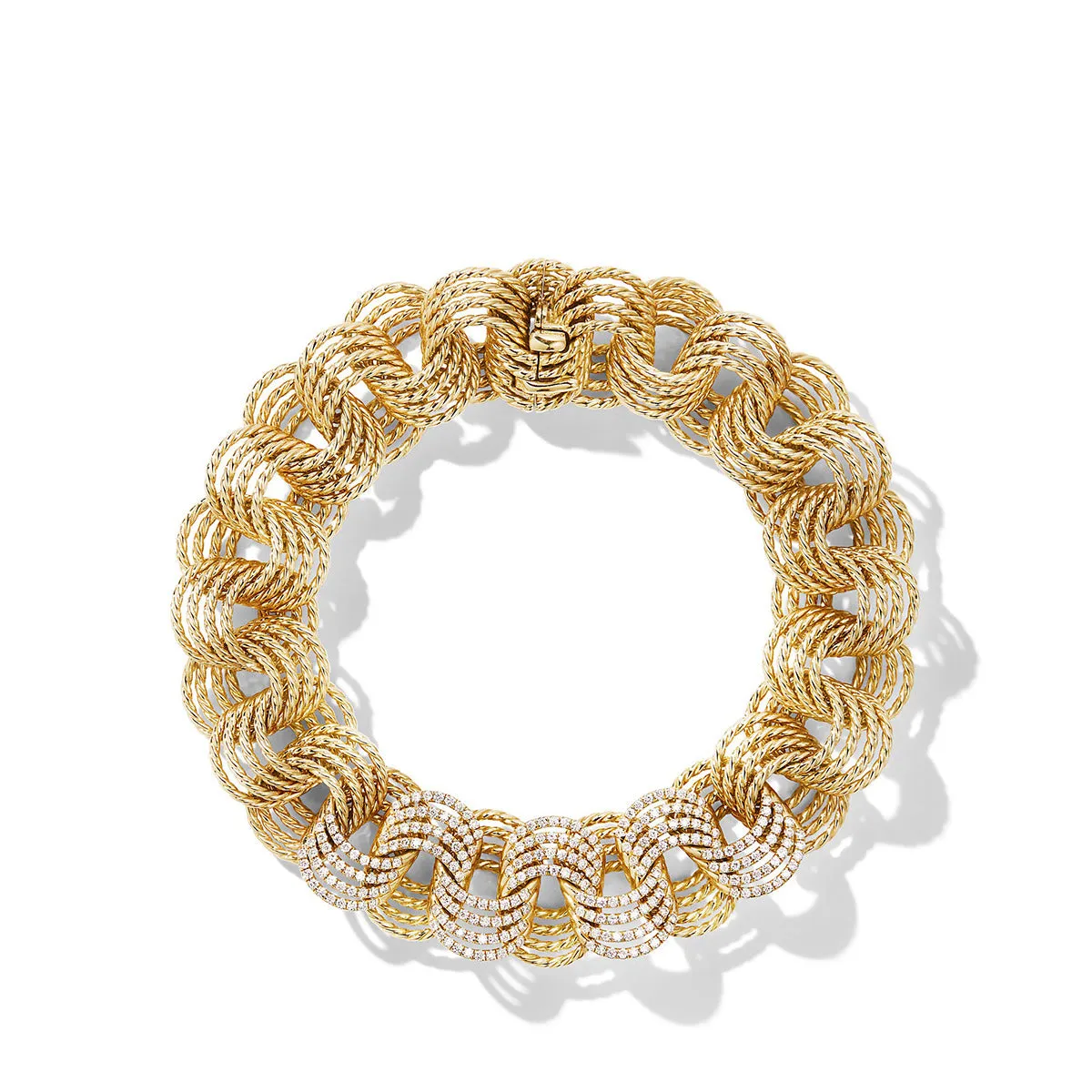 DY Origami Micro Cable Bracelet in 18K Yellow Gold with Diamonds