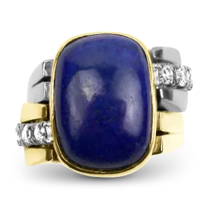 Estate 14K Yellow and White Gold Lapis Lazuli and Diamond Ring
