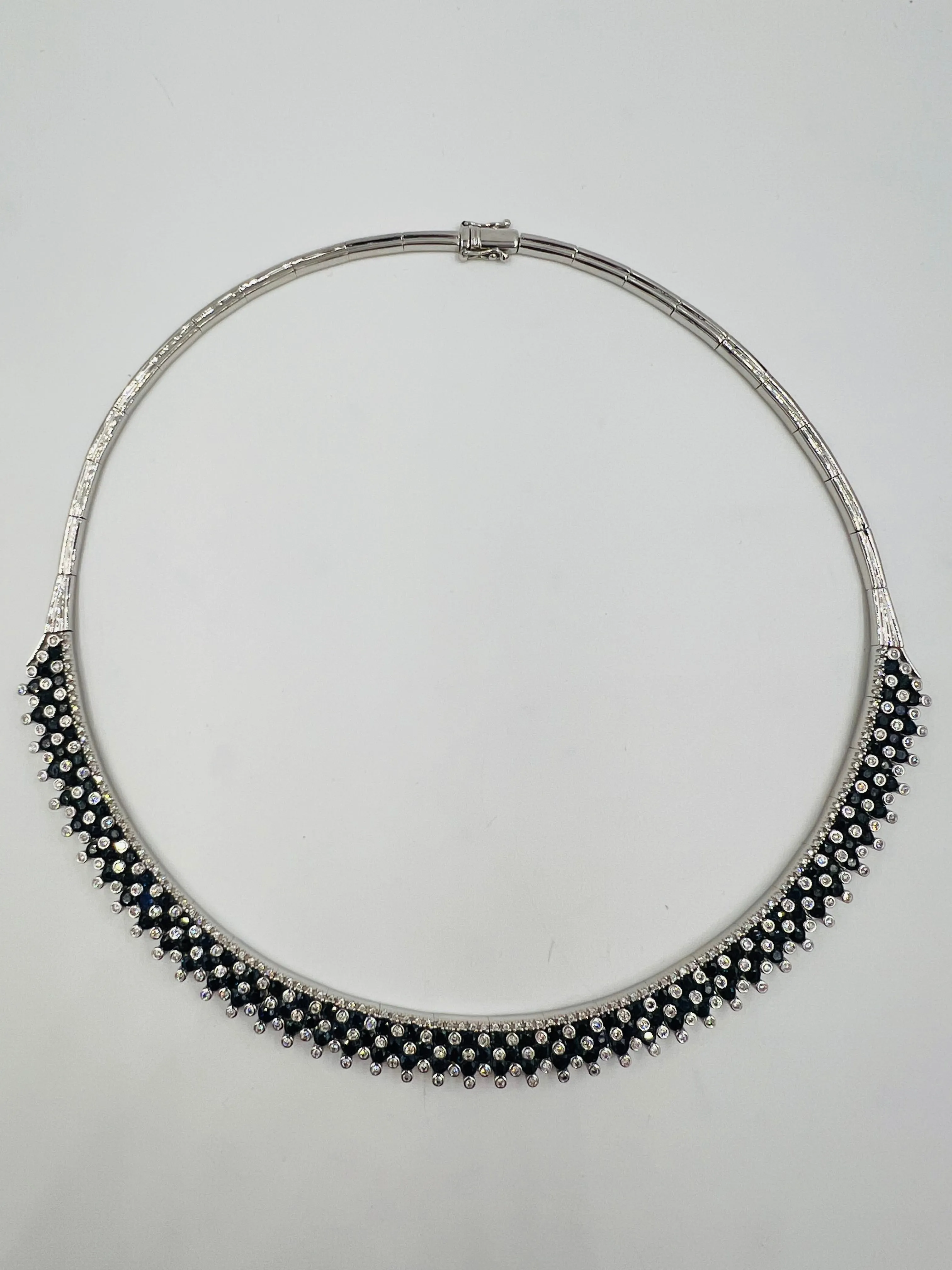Estate Blue Sapphire Diamond White Gold Necklace