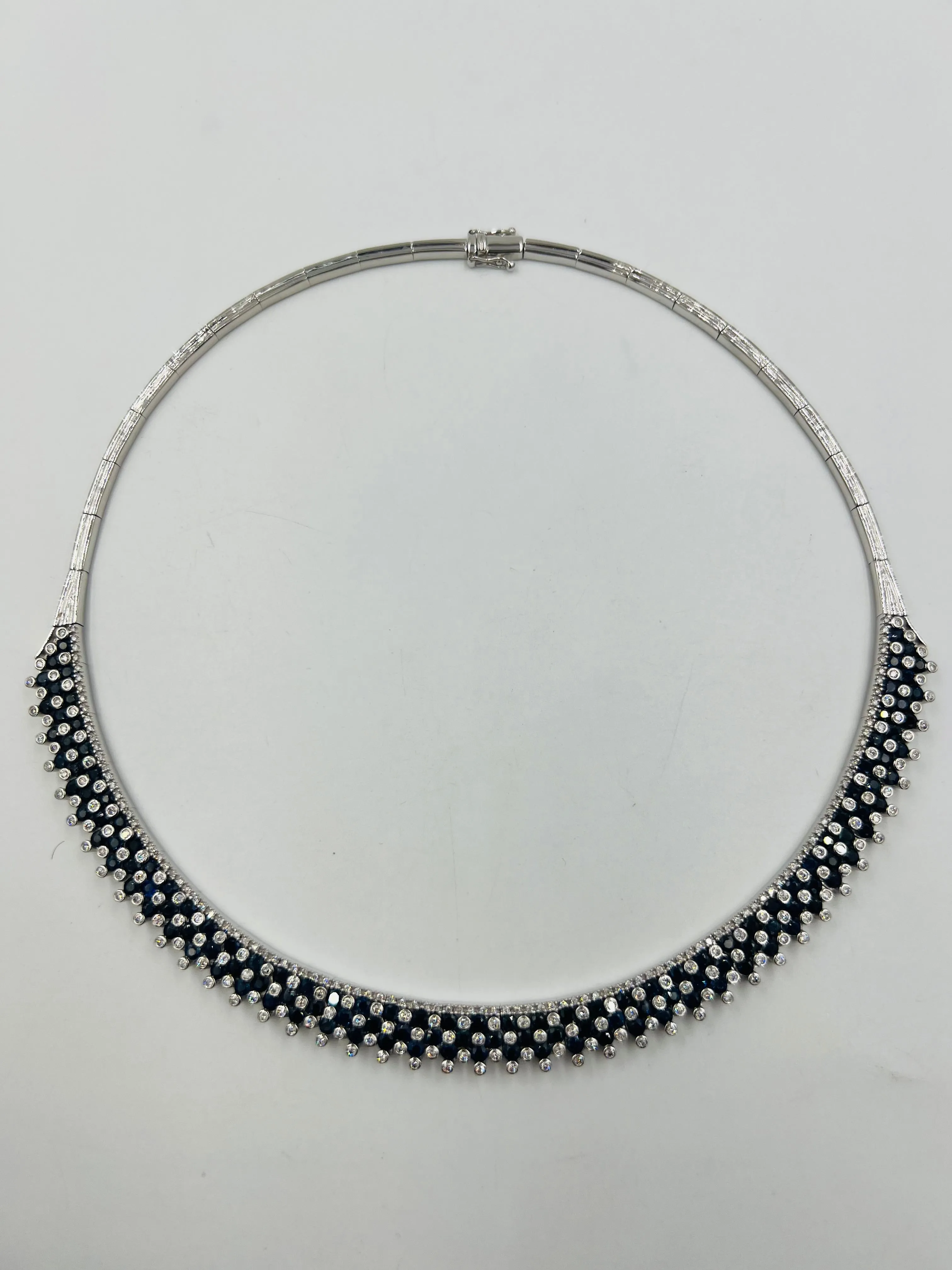 Estate Blue Sapphire Diamond White Gold Necklace
