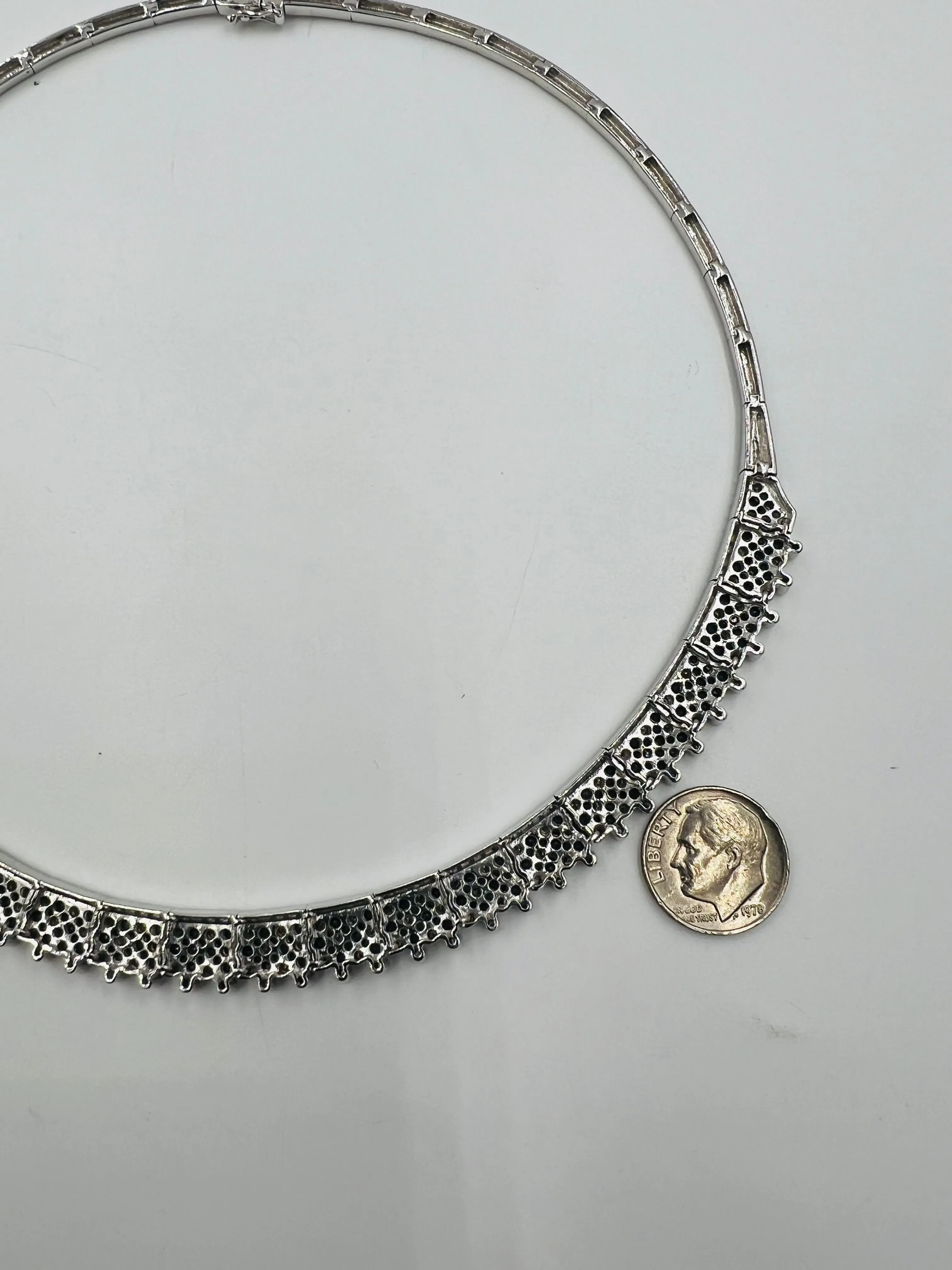 Estate Blue Sapphire Diamond White Gold Necklace