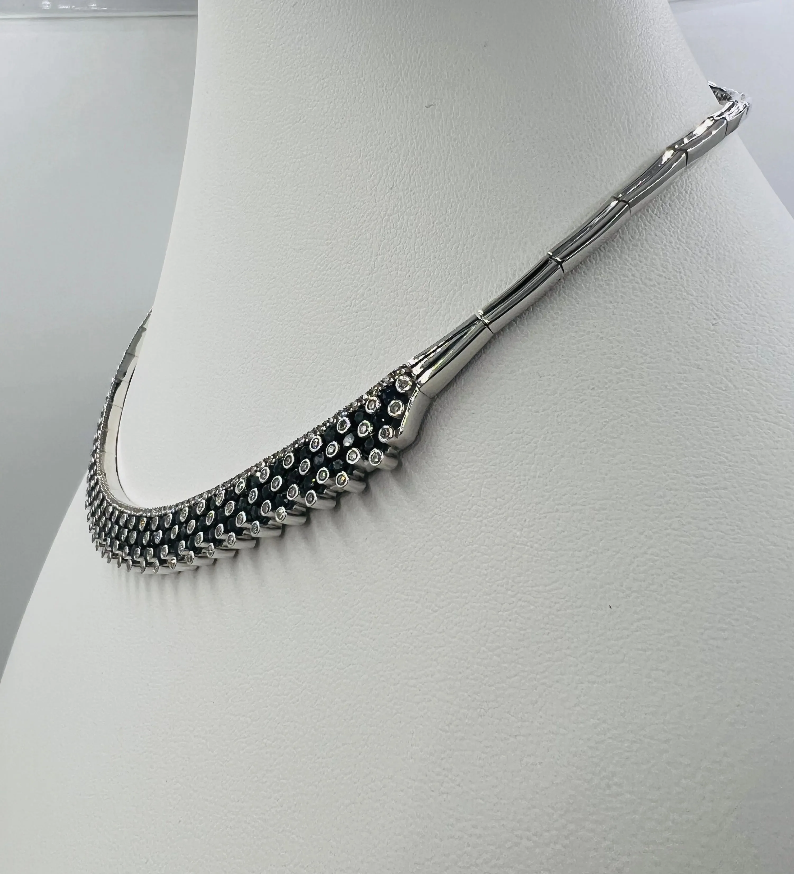 Estate Blue Sapphire Diamond White Gold Necklace