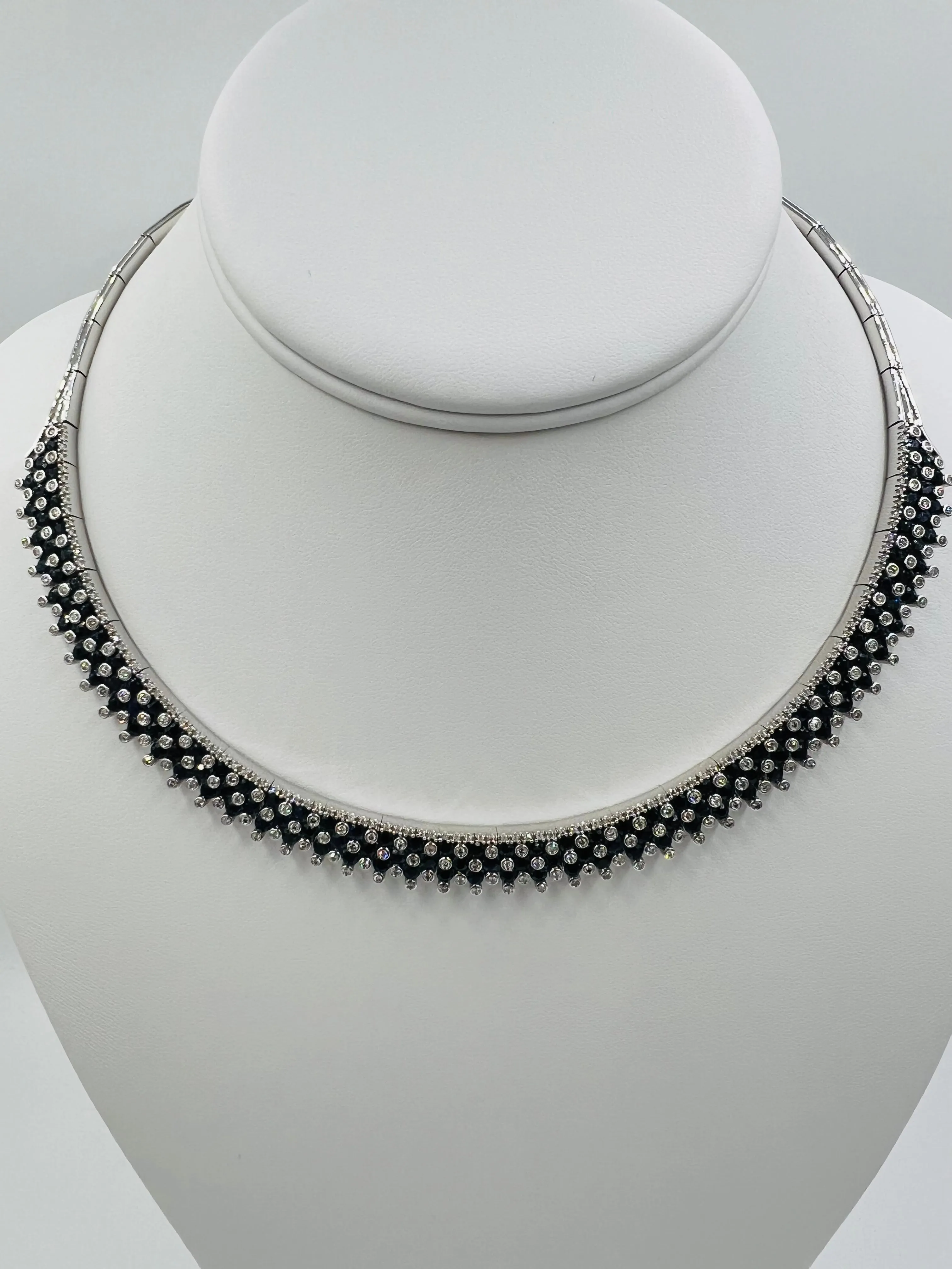 Estate Blue Sapphire Diamond White Gold Necklace