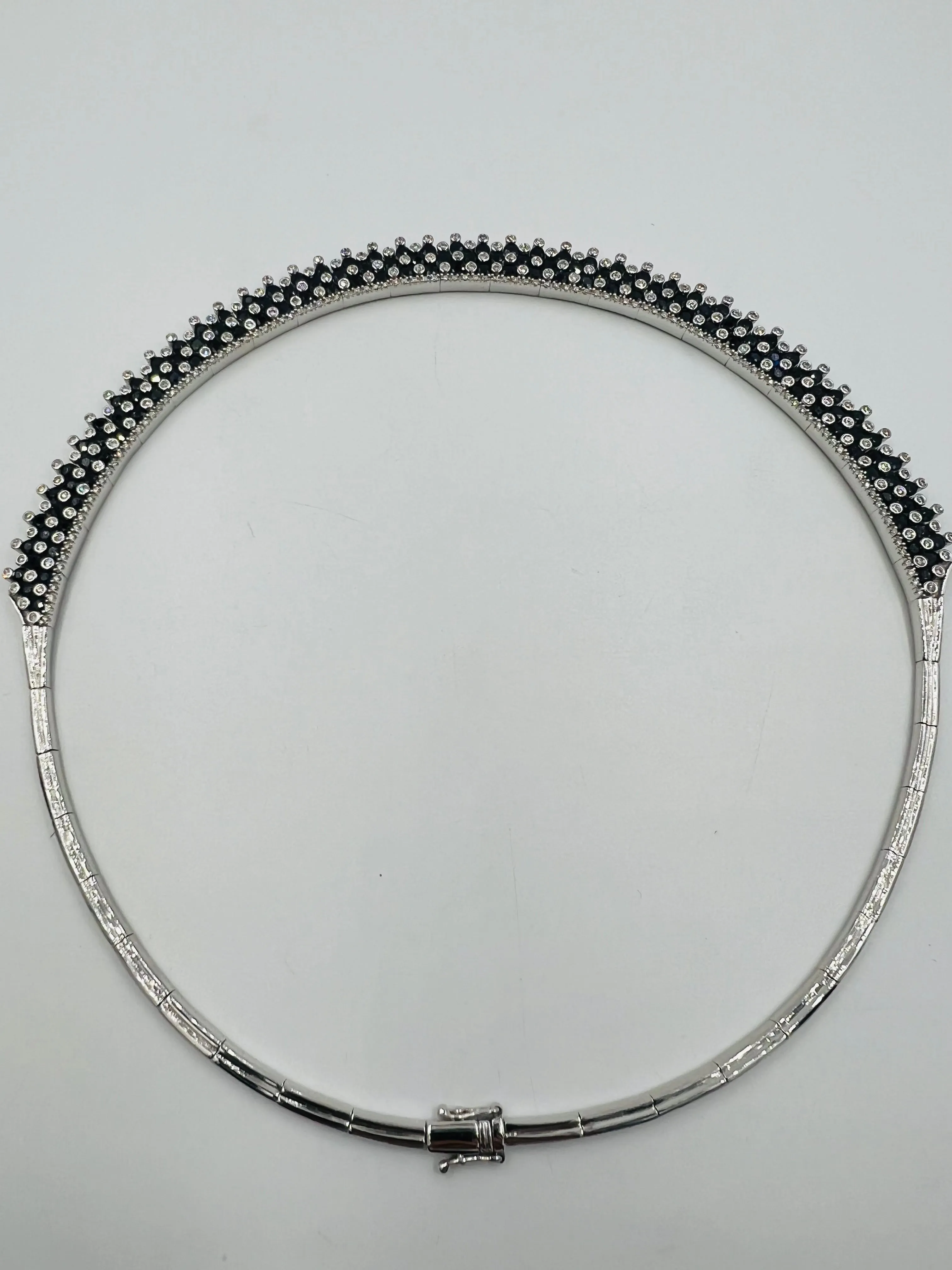 Estate Blue Sapphire Diamond White Gold Necklace