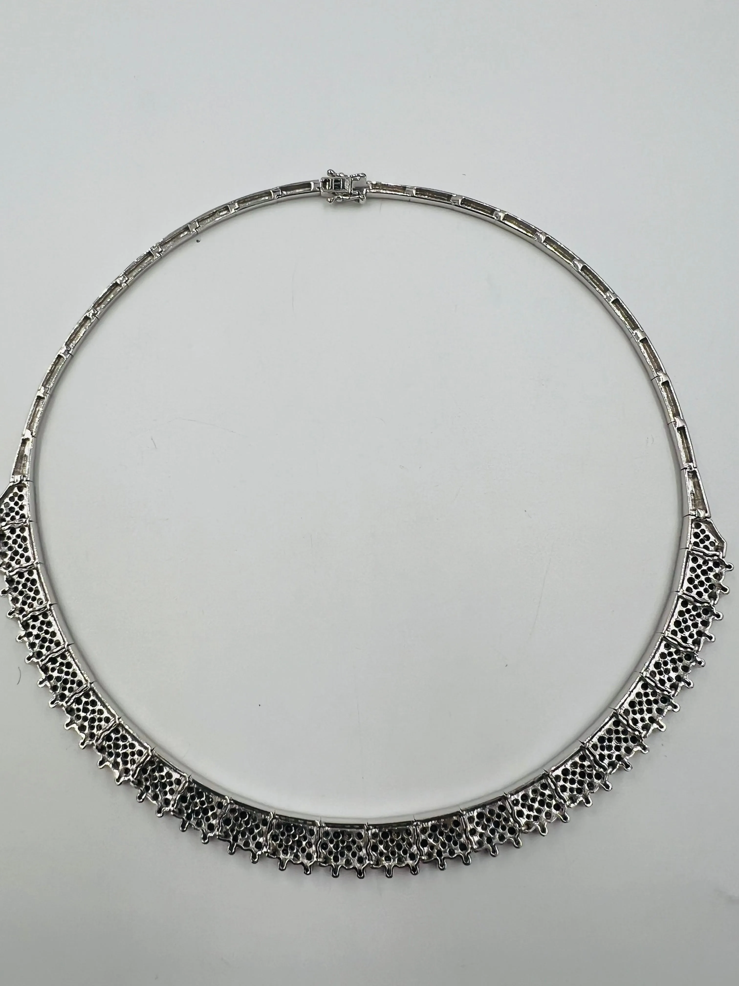 Estate Blue Sapphire Diamond White Gold Necklace