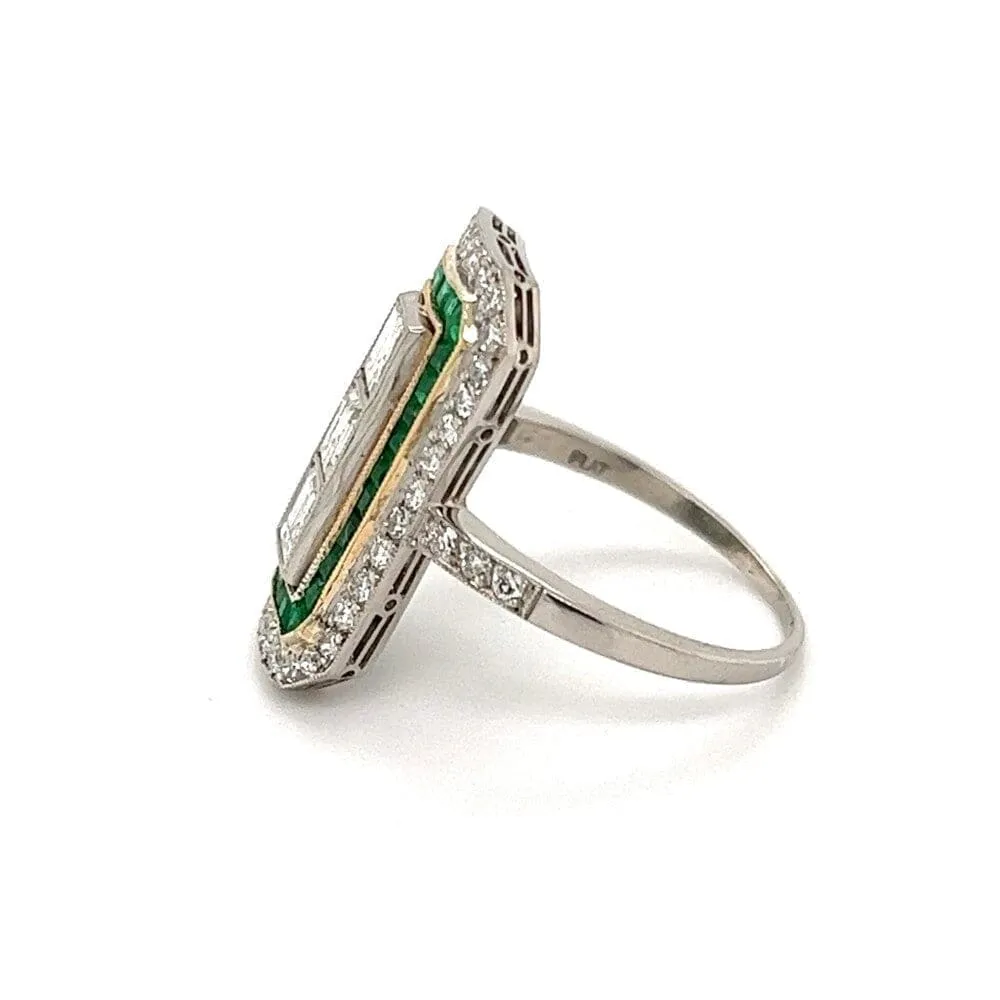 Estate Platinum Ring with French Cut Diamonds and Emeralds at Regard Jewelry in Austin, Texas