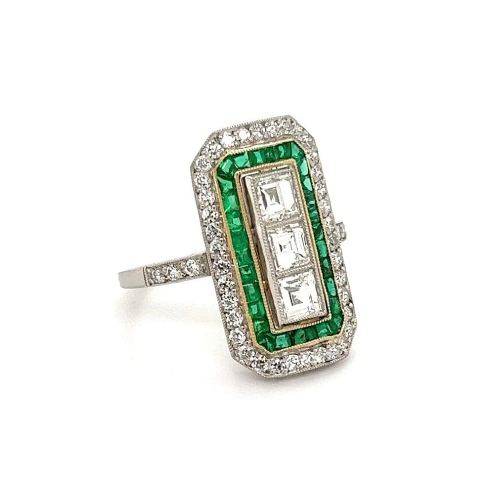 Estate Platinum Ring with French Cut Diamonds and Emeralds at Regard Jewelry in Austin, Texas
