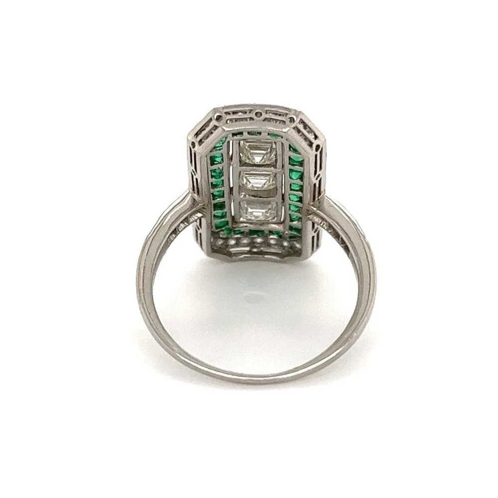 Estate Platinum Ring with French Cut Diamonds and Emeralds at Regard Jewelry in Austin, Texas