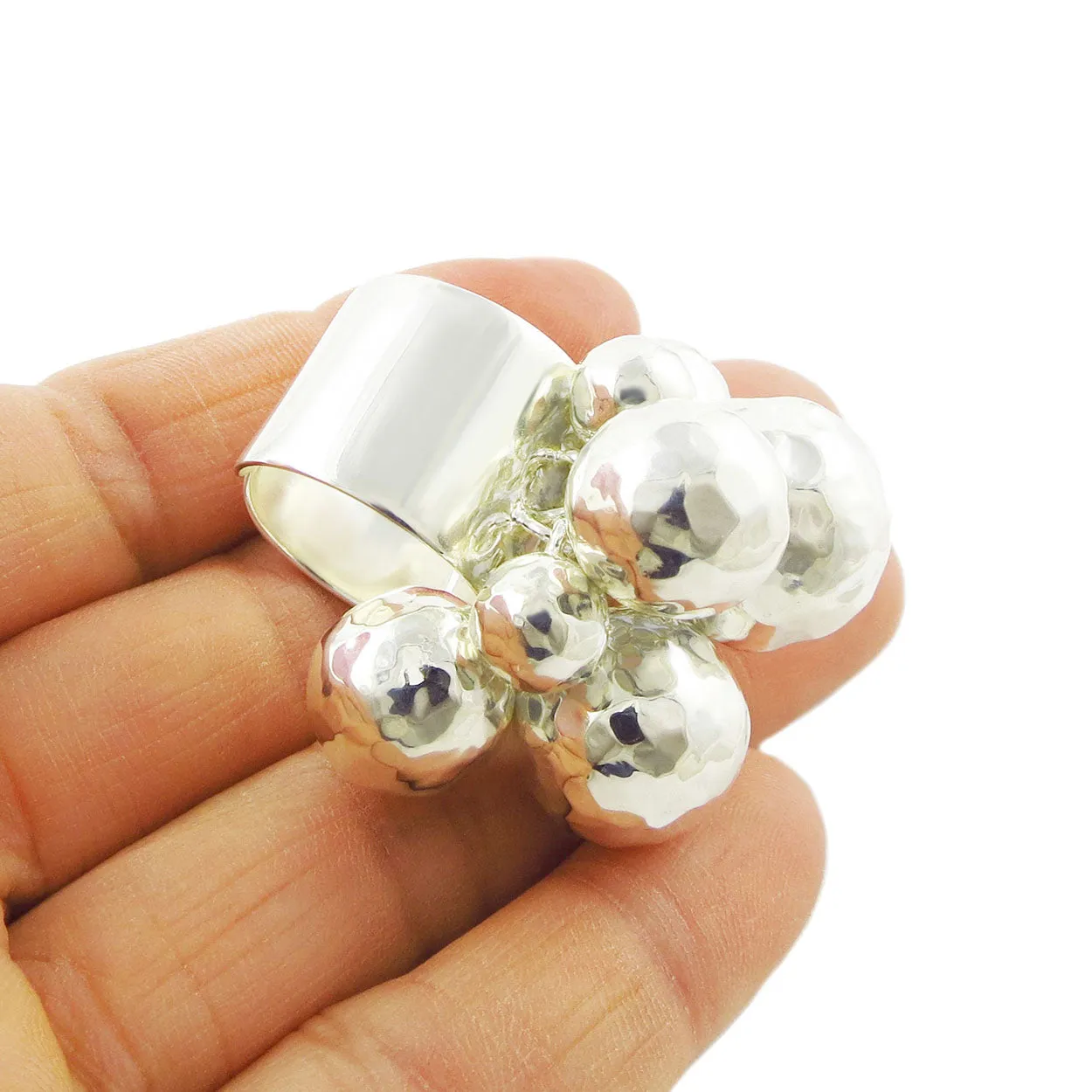 Extra Large Sterling Silver Ball Bead Cluster Ring