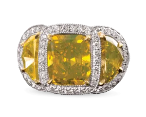Fancy Intense Greenish-Yellow Diamond Ring, 6.16 Carats