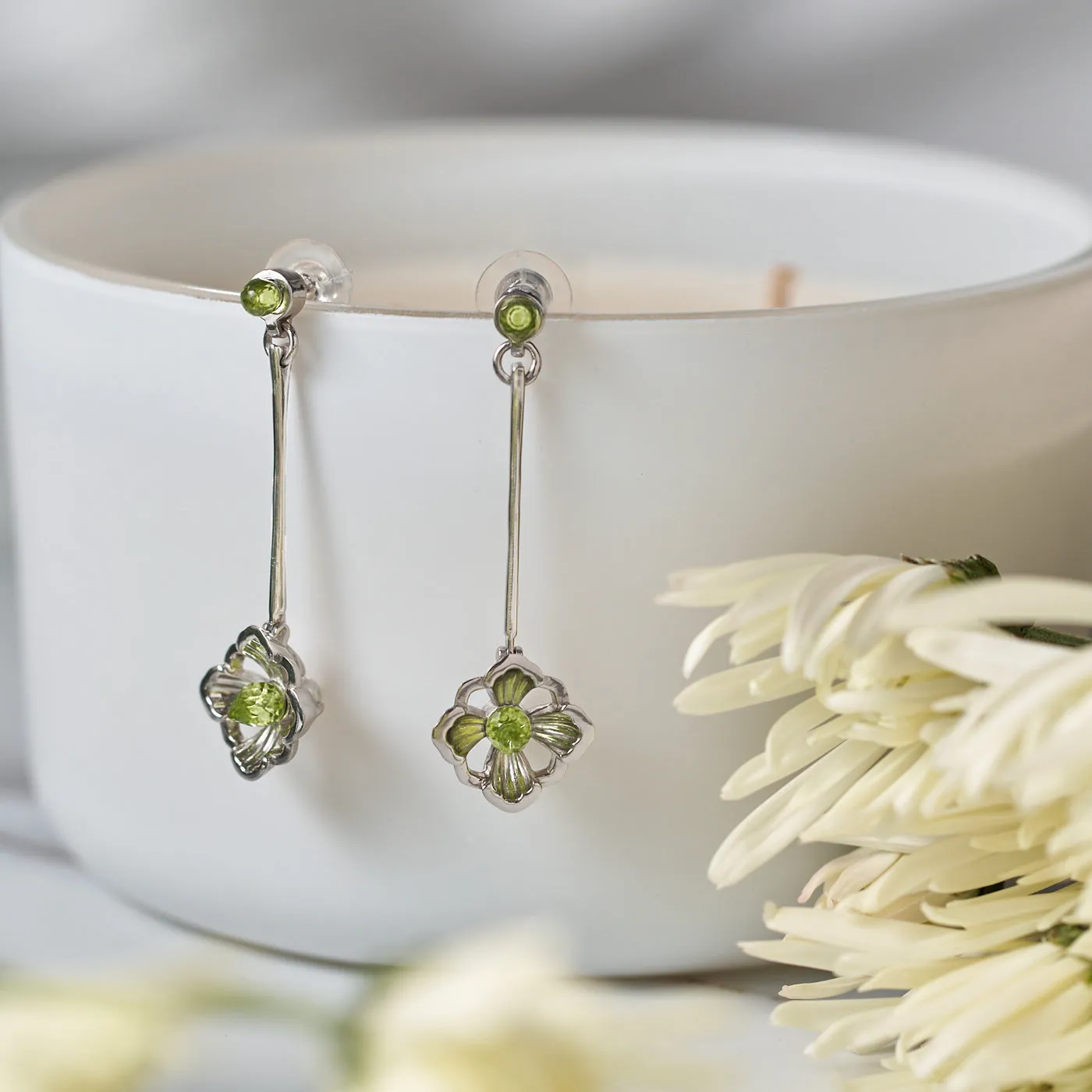 Forbidden Spring Drop Earrings - Sterling Silver - Peridot