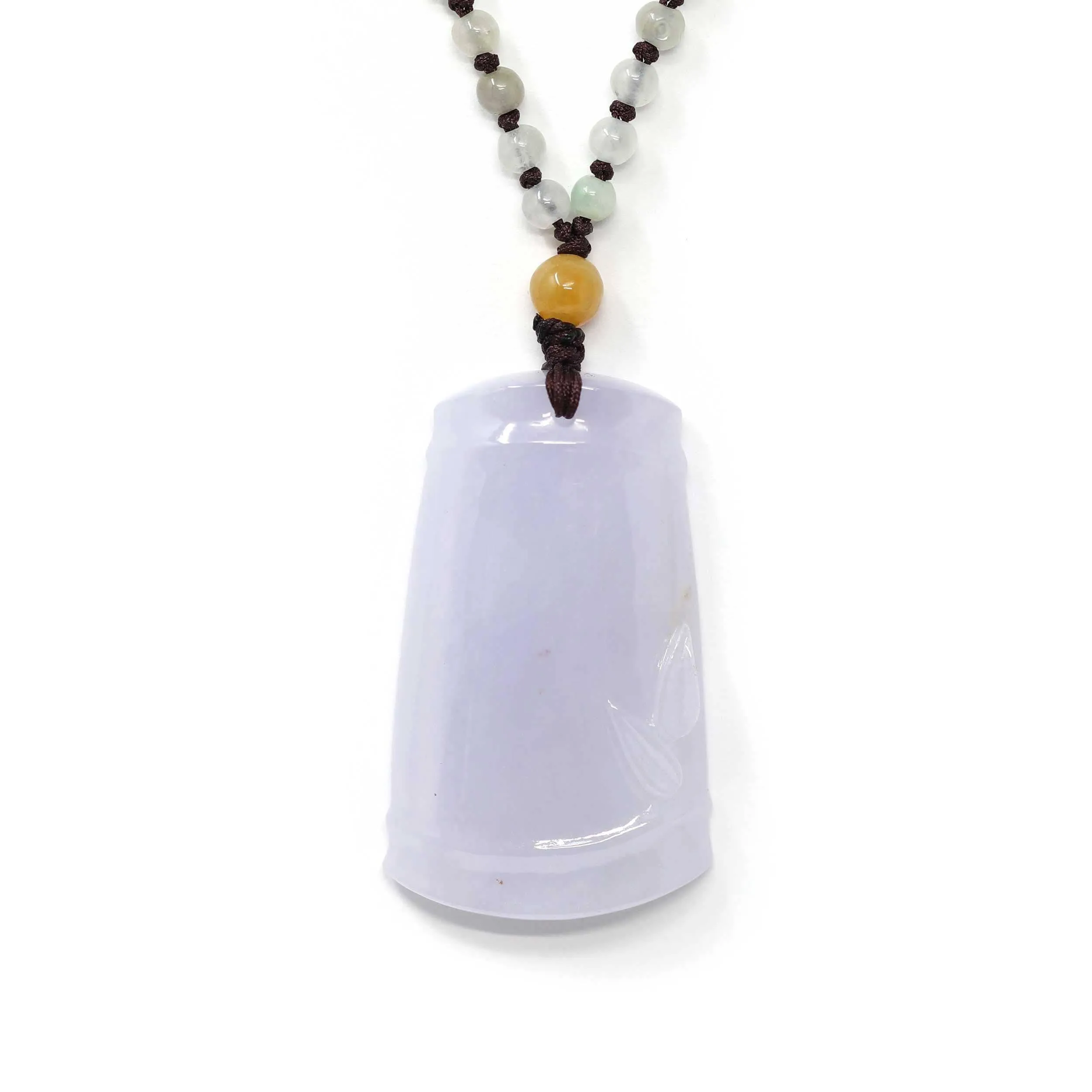 Genuine Light Lavender Jadeite Jade Good Luck Bamboo Pendant Necklace With Real Jadeite Bead Necklace