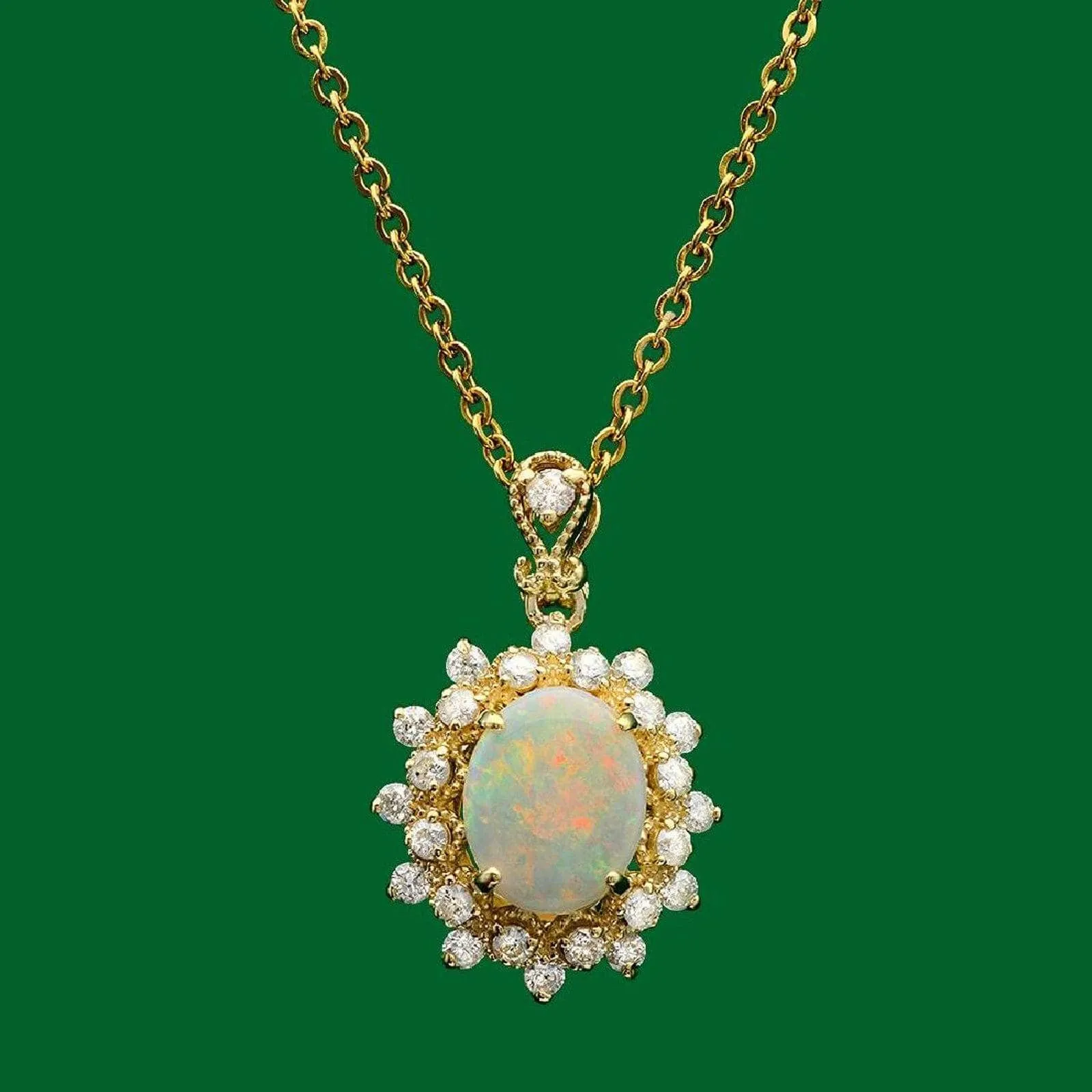 Genuine Opal and Diamond- Pendant