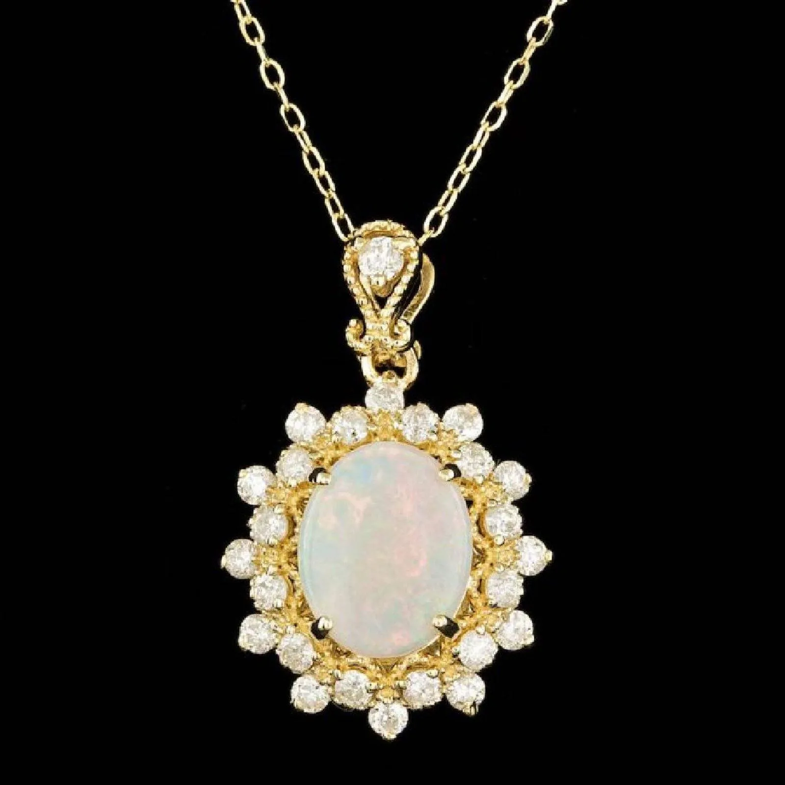 Genuine Opal and Diamond- Pendant
