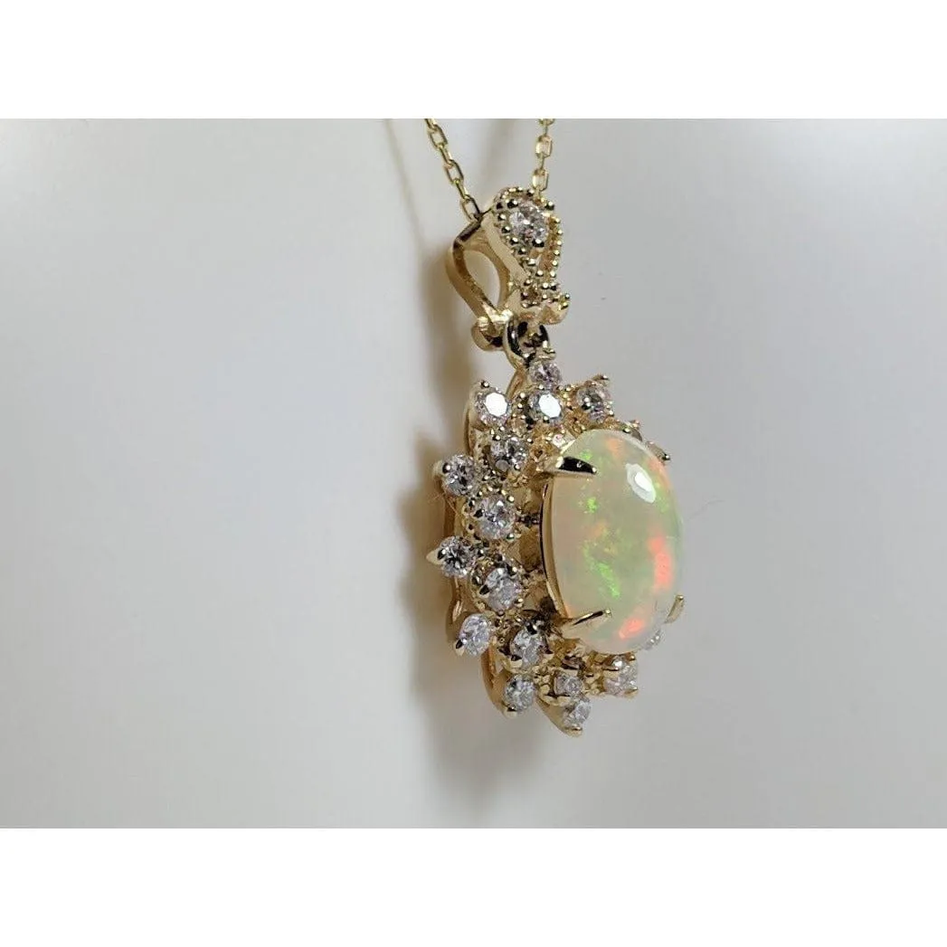 Genuine Opal and Diamond- Pendant
