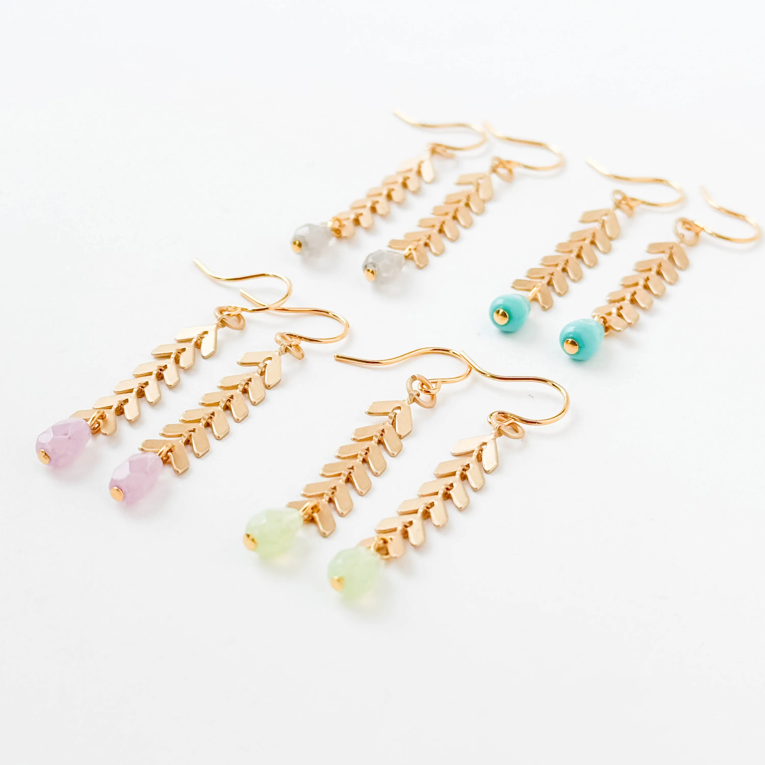 Gold Chevron Earrings With Pastel Beads