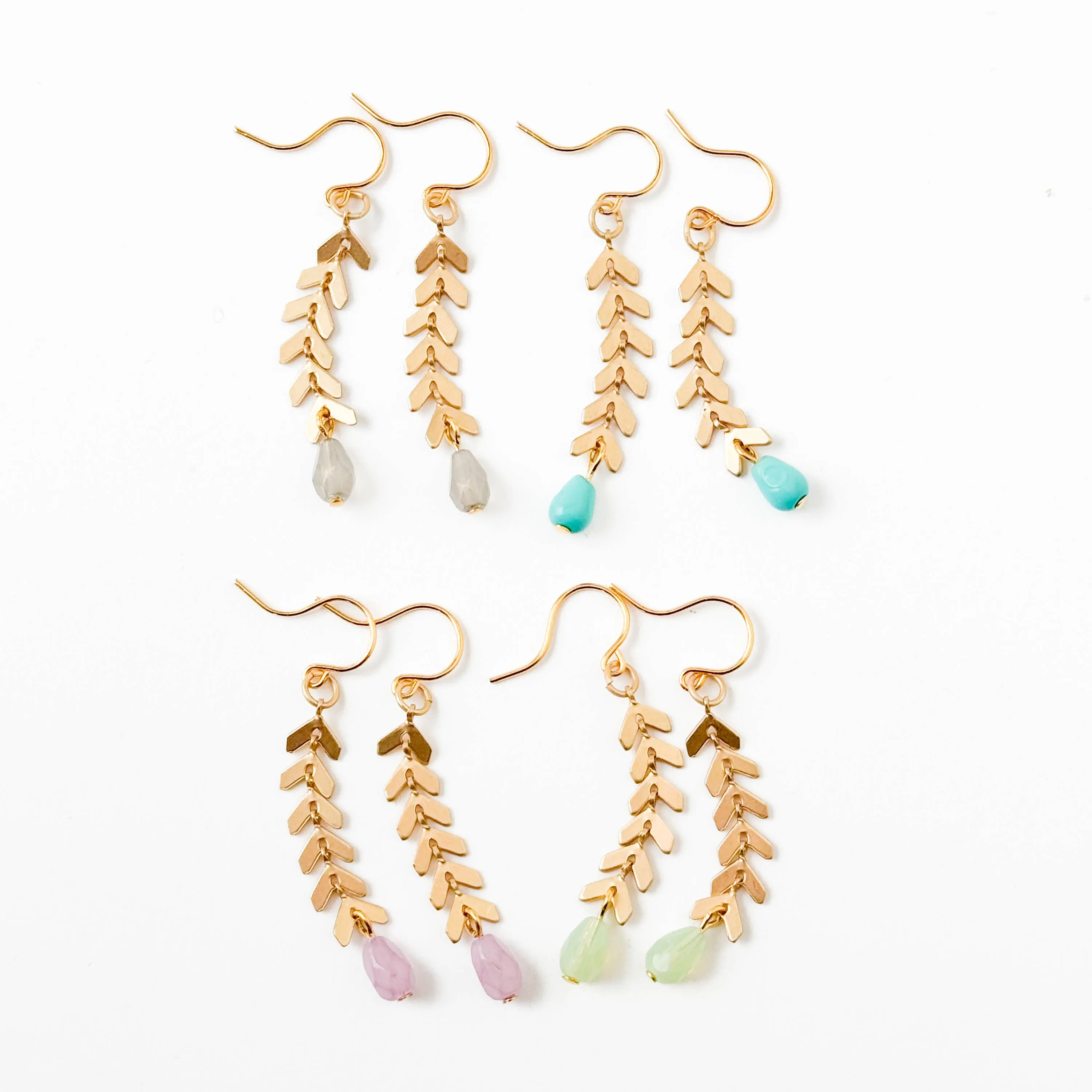 Gold Chevron Earrings With Pastel Beads