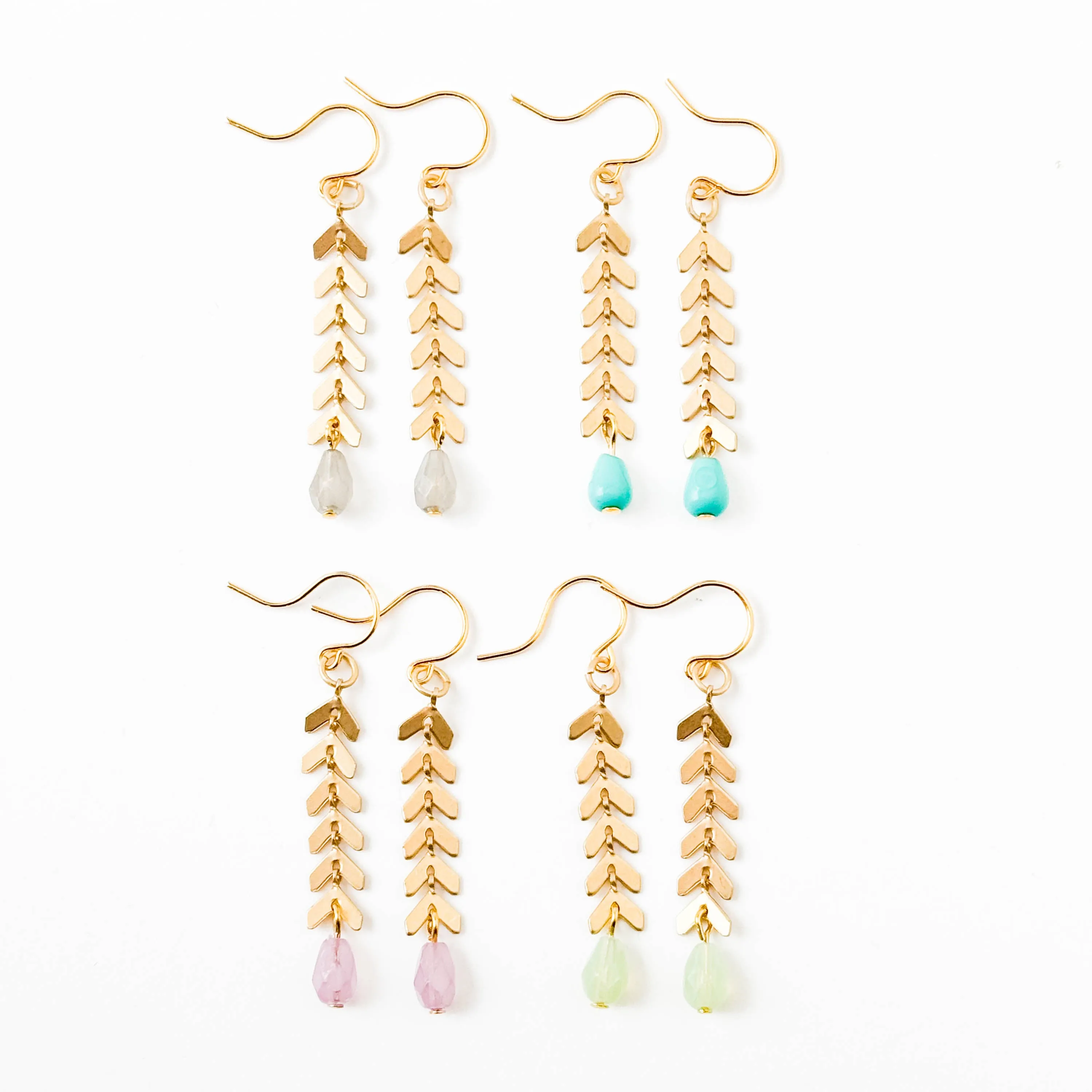 Gold Chevron Earrings With Pastel Beads