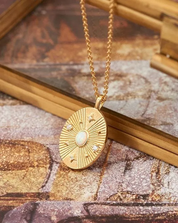 Gold Scattered Stars Kyoto Opal Disc Necklace