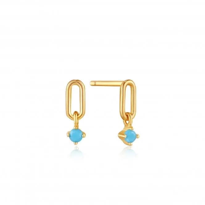 Gold Turquoise Link Stud Earrings E033-02G