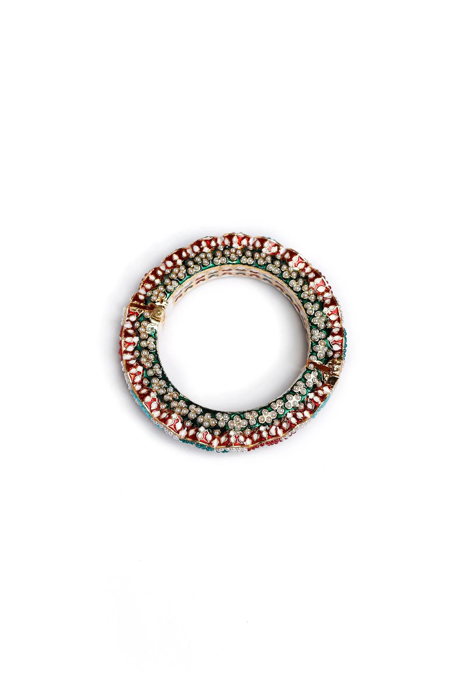 Green & Red Pearl Kundan Bangle