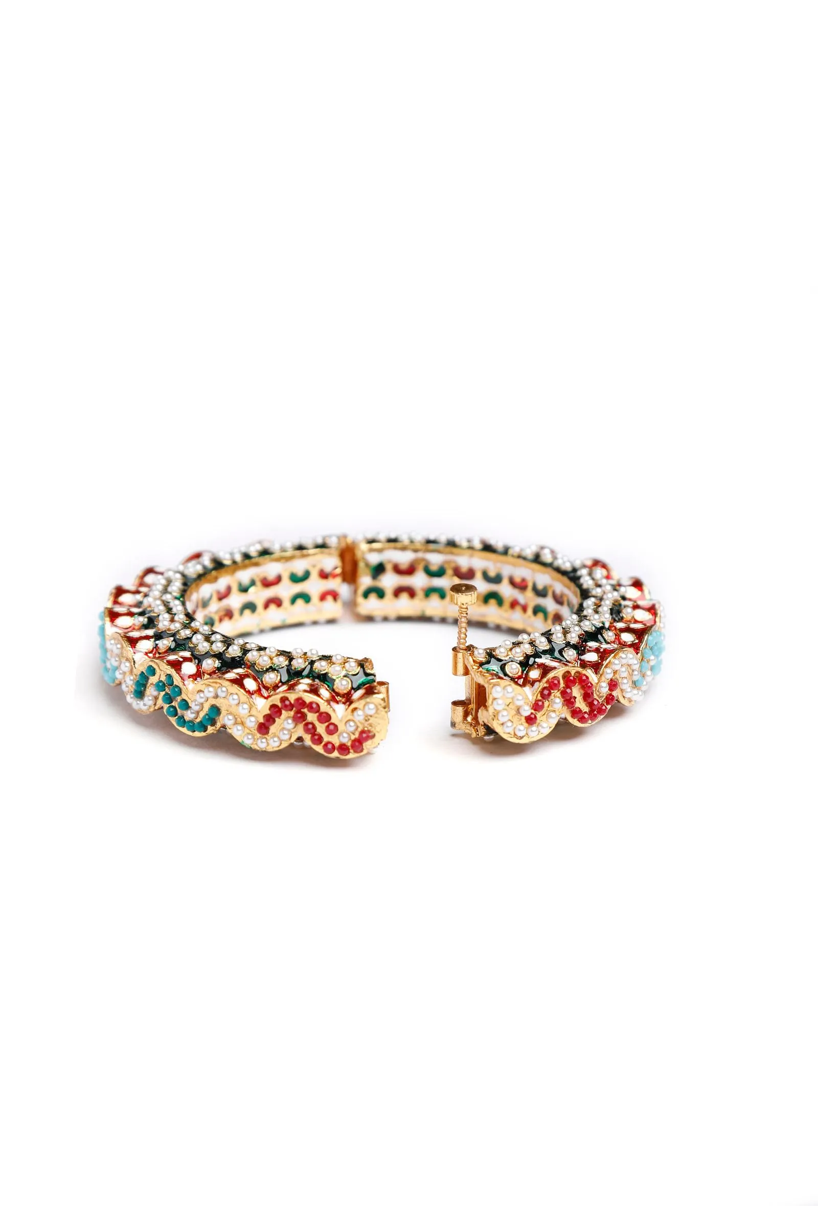 Green & Red Pearl Kundan Bangle